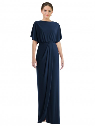 Short Sleeves Spandex Sheath Long Bateau Neck Prom Dress Canada Store